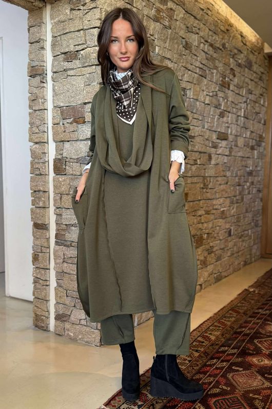 Sola Smart Tech Cowl Cocoon Dress Khaki